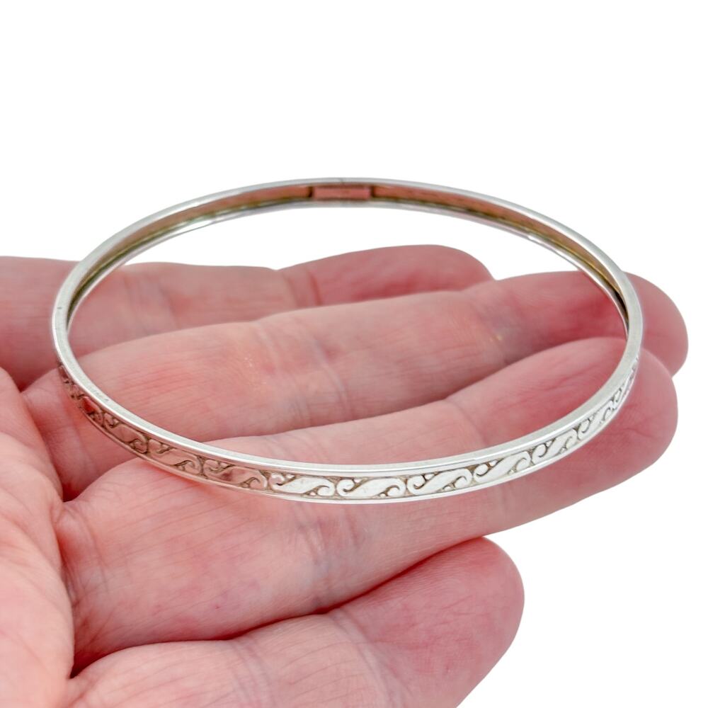 Vintage Sterling Silver 925 Engraved Wave Bangle Bracelet 8"